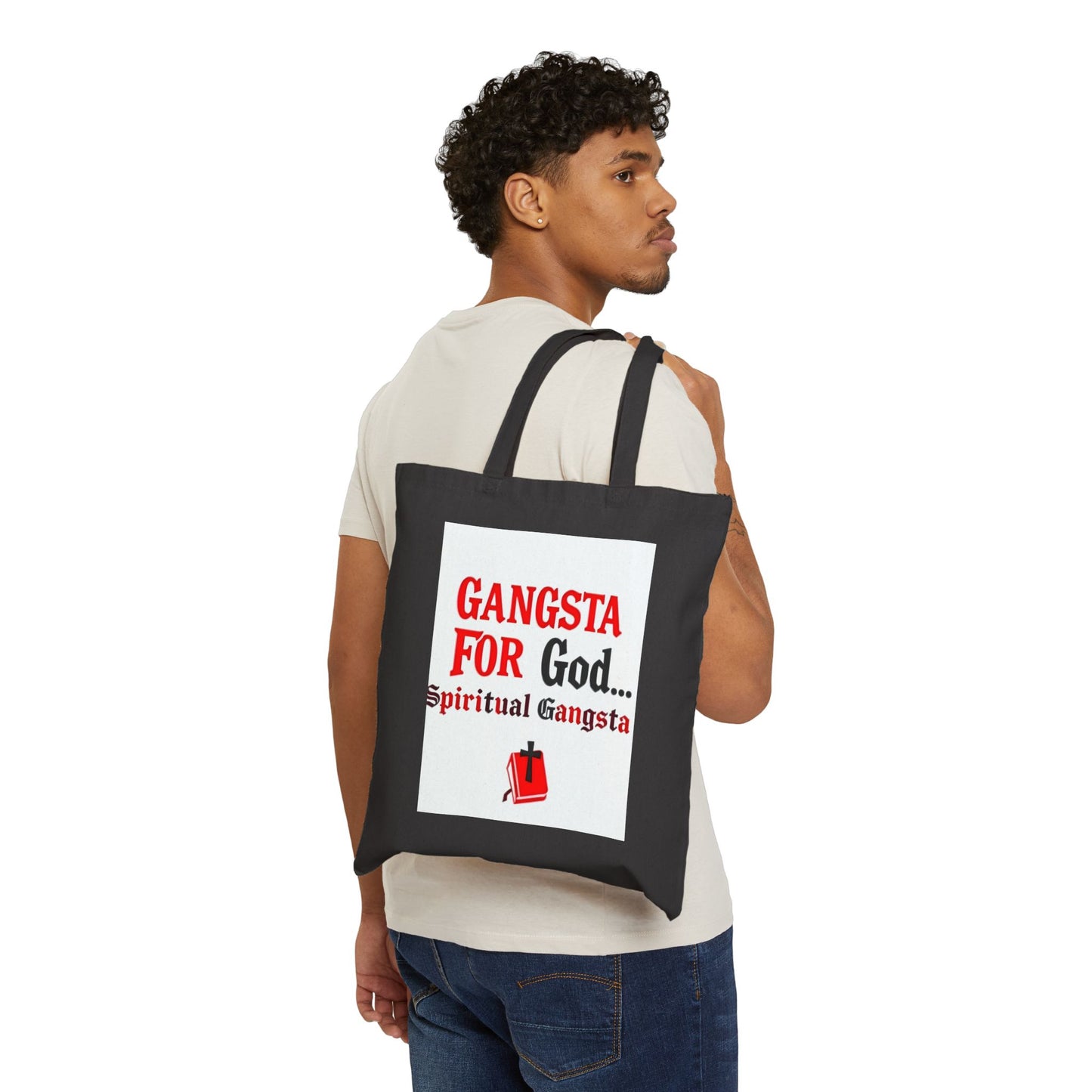 Cotton Canvas Tote Bag " Gangsta For God (spiritual gangsta) "