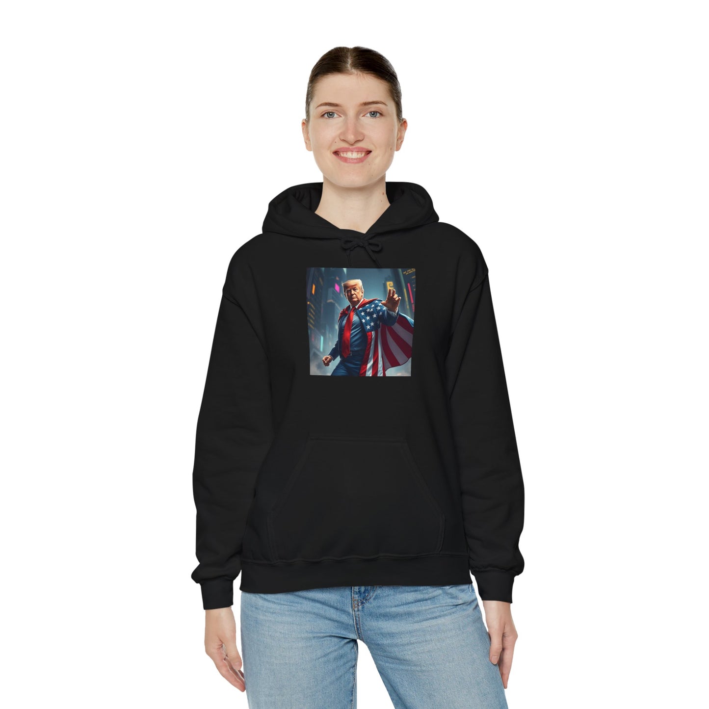 Unisex Heavy Blend™ Hooded Sweatshirt " Trump Superhero: Patriotism Meets Power"