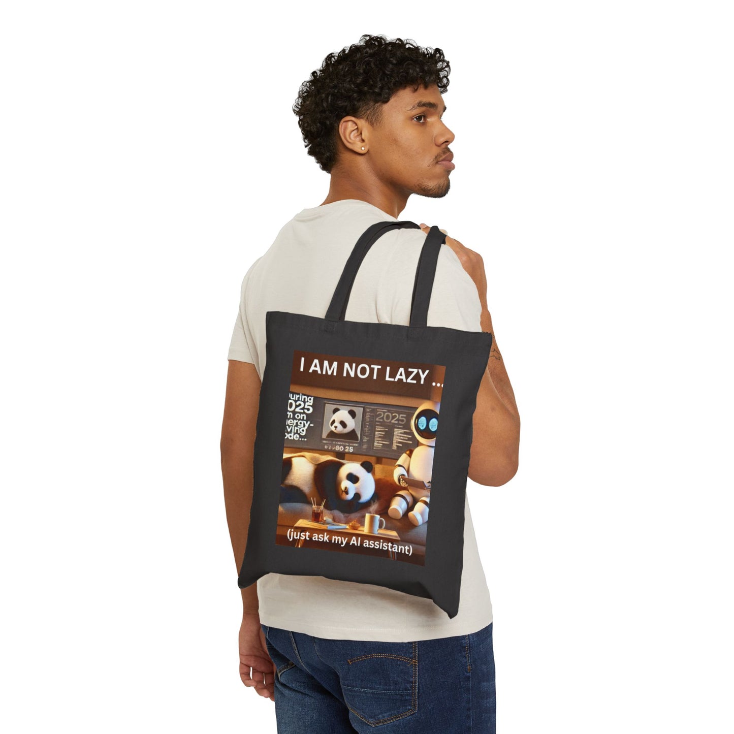 Cotton Canvas Tote Bag "2025: I'm On Energy Saving Mode (Just Ask My AI Assistant)"