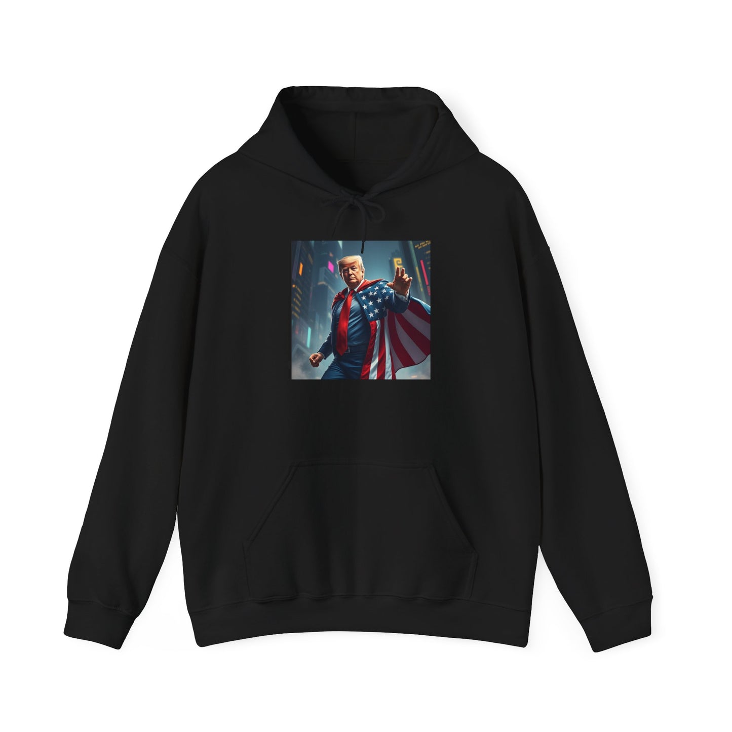 Unisex Heavy Blend™ Hooded Sweatshirt " Trump Superhero: Patriotism Meets Power"