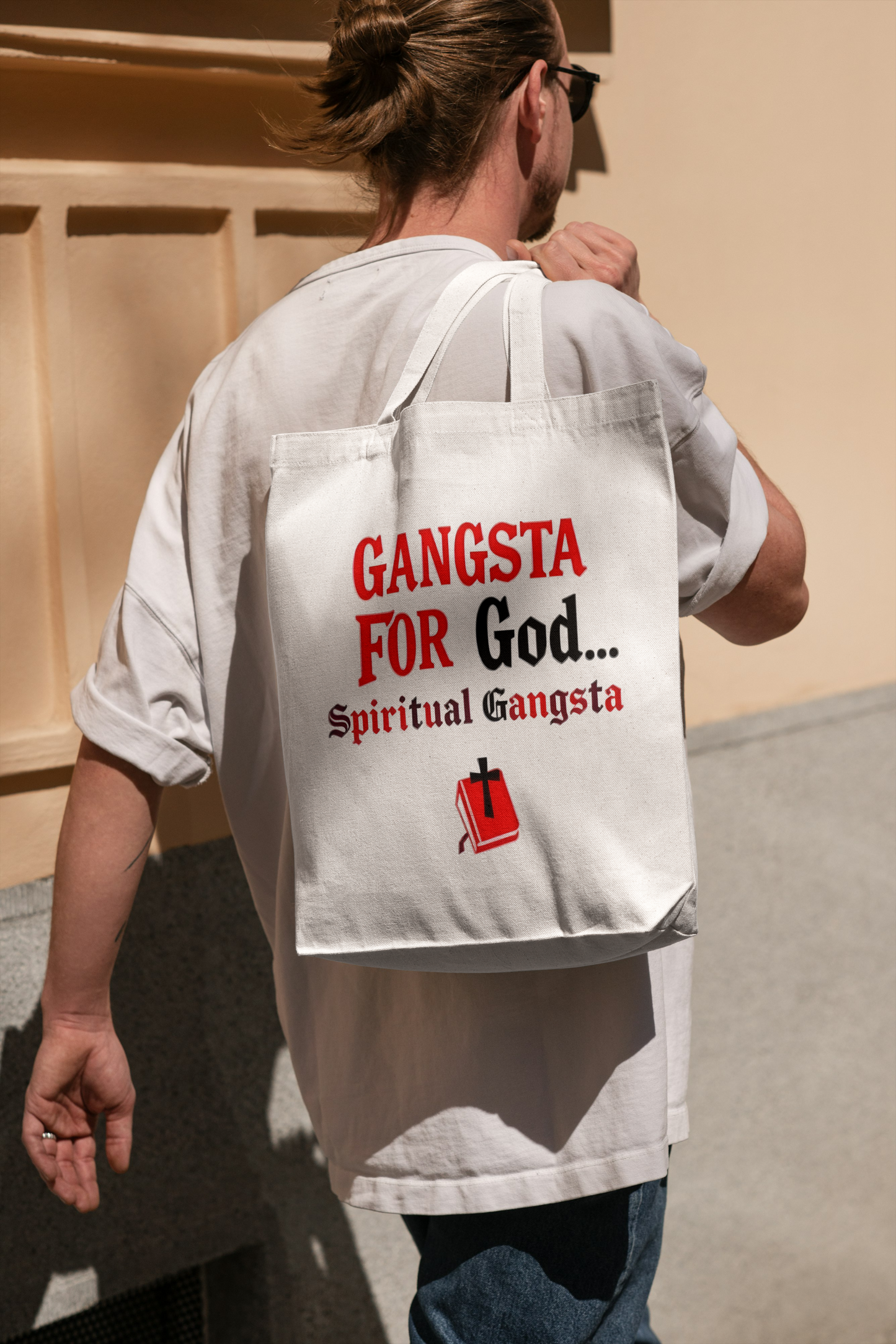 Cotton Canvas Tote Bag " Gangsta For God (spiritual gangsta) "