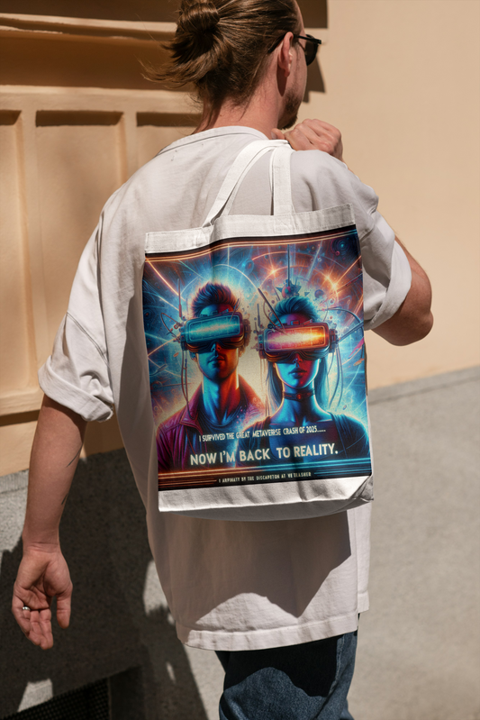 Cotton Canvas Tote Bag " 2025: I Survived The Great Metaverse Crash, Now I'm Back To Reality"