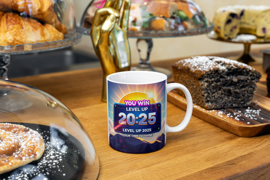 Ceramic Mug, (11oz, 15oz) " 2025:  You Win... Level Up... Your Time To Shine"