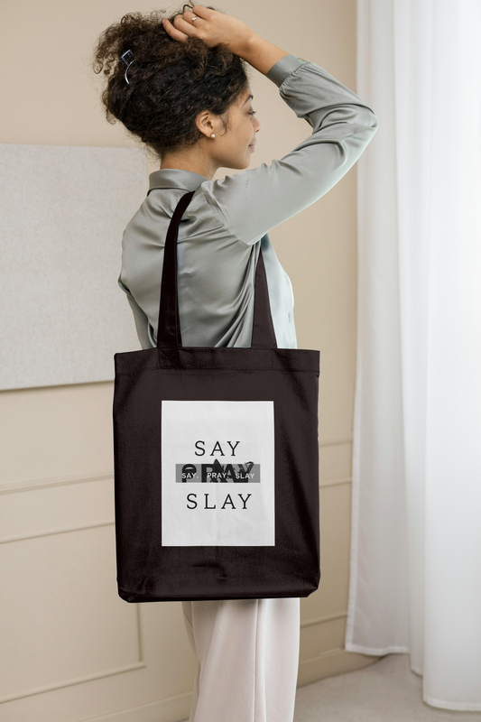 Cotton Canvas Tote Bag  "Say. Pray. Slay" Your Guide to Purpose and Power