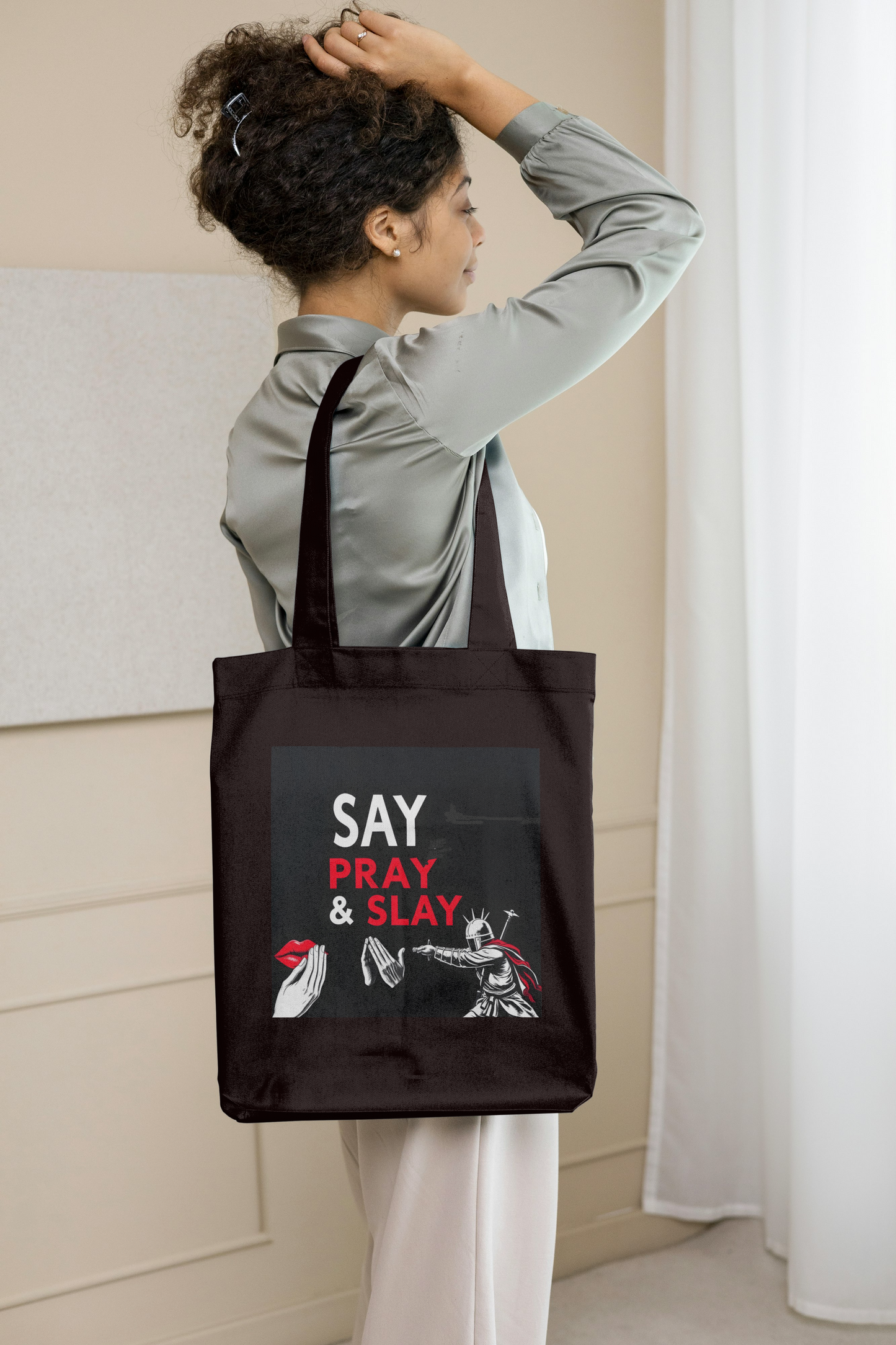 Cotton Canvas Tote Bag "Say. Pray. Slay"  Your Guide to Purpose and Power