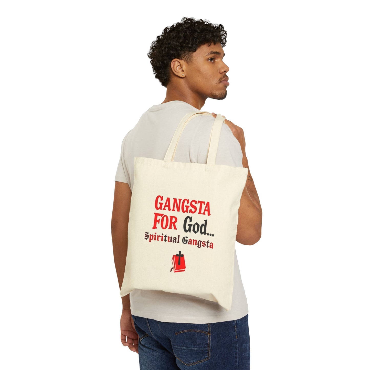 Cotton Canvas Tote Bag " Gangsta For God (spiritual gangsta) "