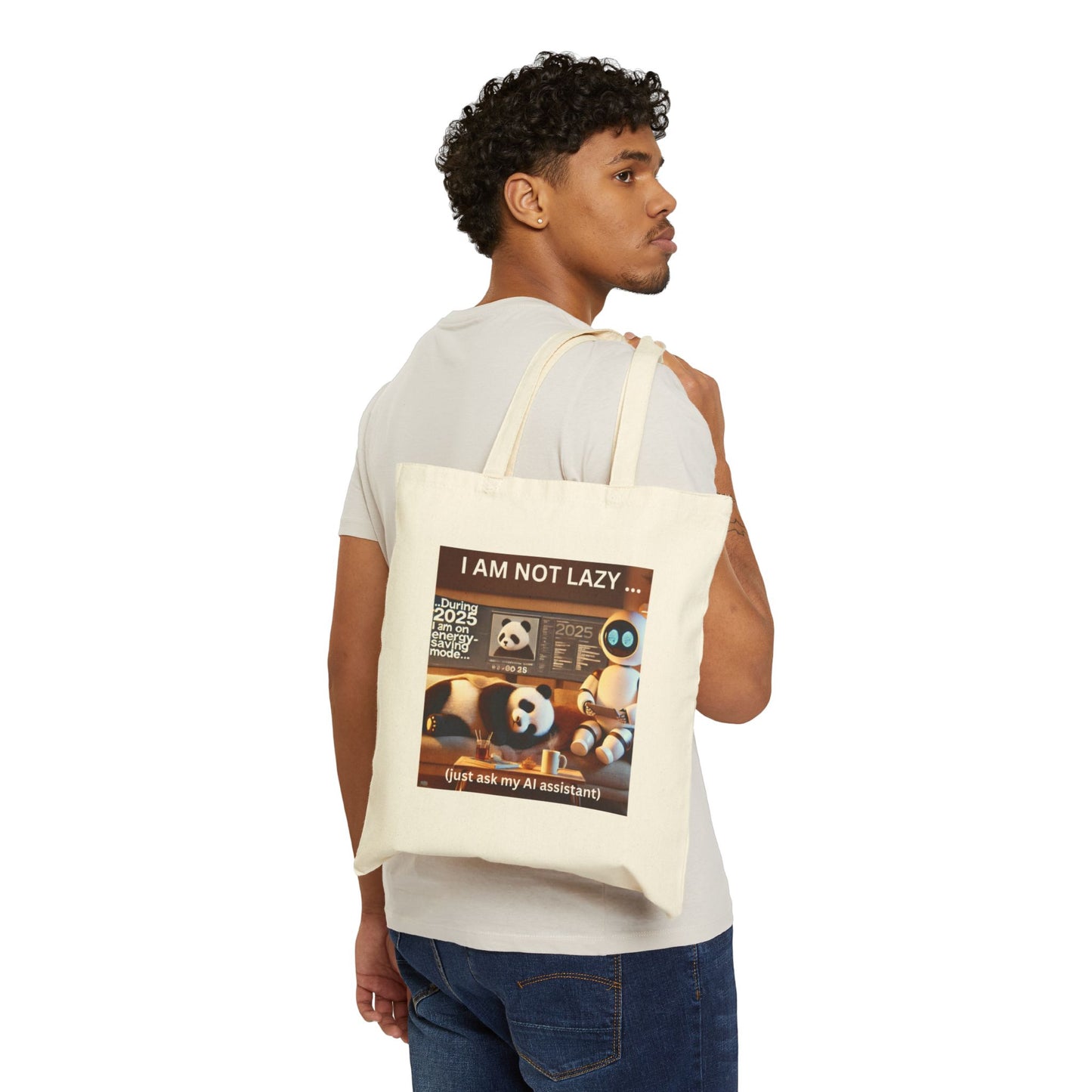 Cotton Canvas Tote Bag "2025: I'm On Energy Saving Mode (Just Ask My AI Assistant)"