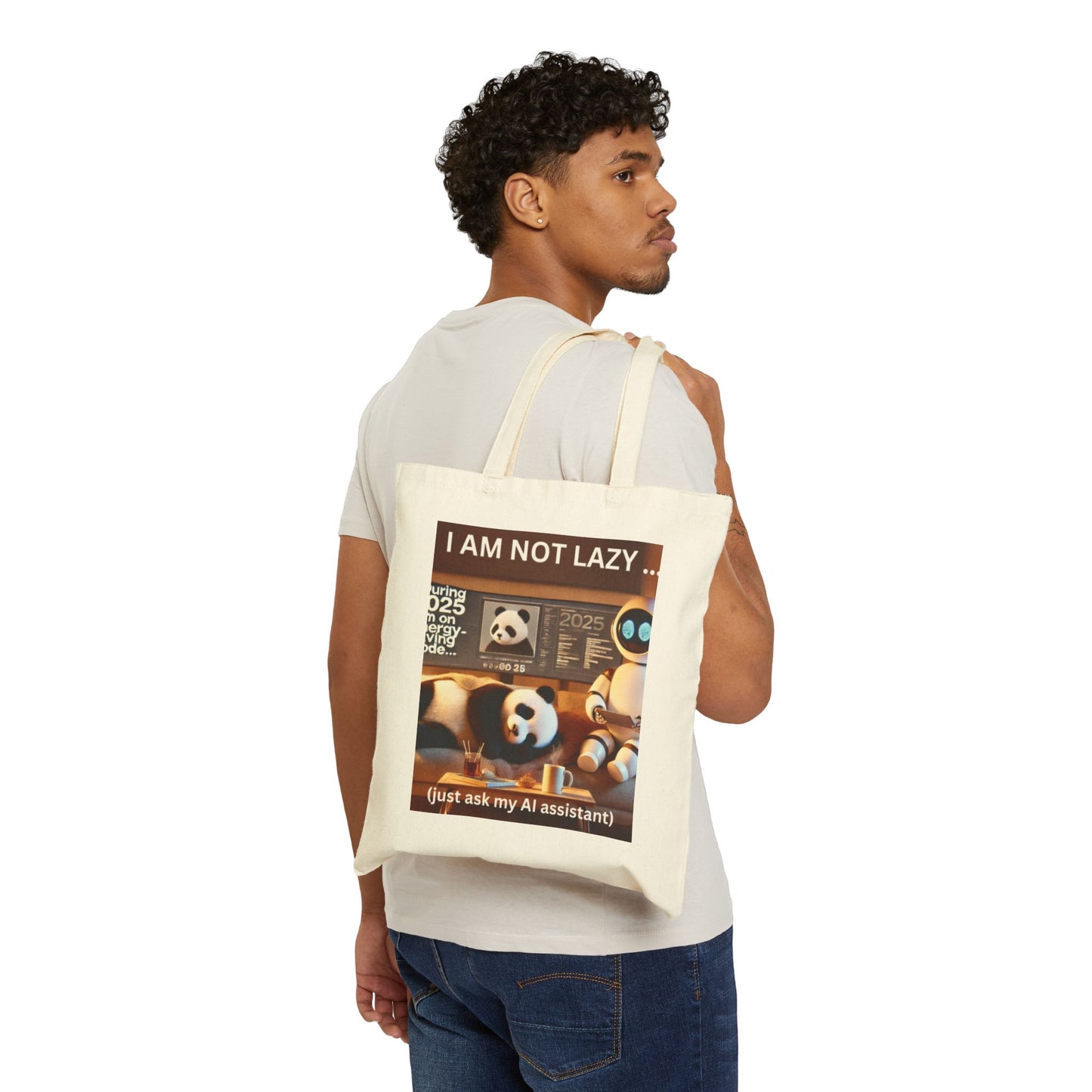 Cotton Canvas Tote Bag "2025: I'm On Energy Saving Mode (Just Ask My AI Assistant)"