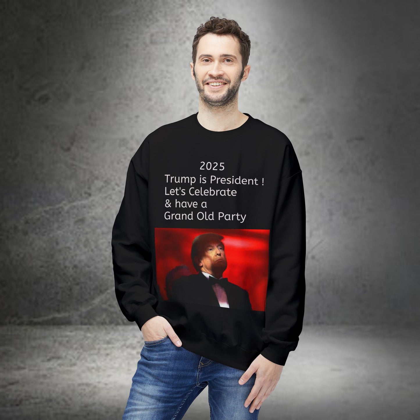 Unisex Midweight Softstyle Fleece Crewneck Sweatshirt "Political Vibes 2025...Trump President...GOP Celebrate"